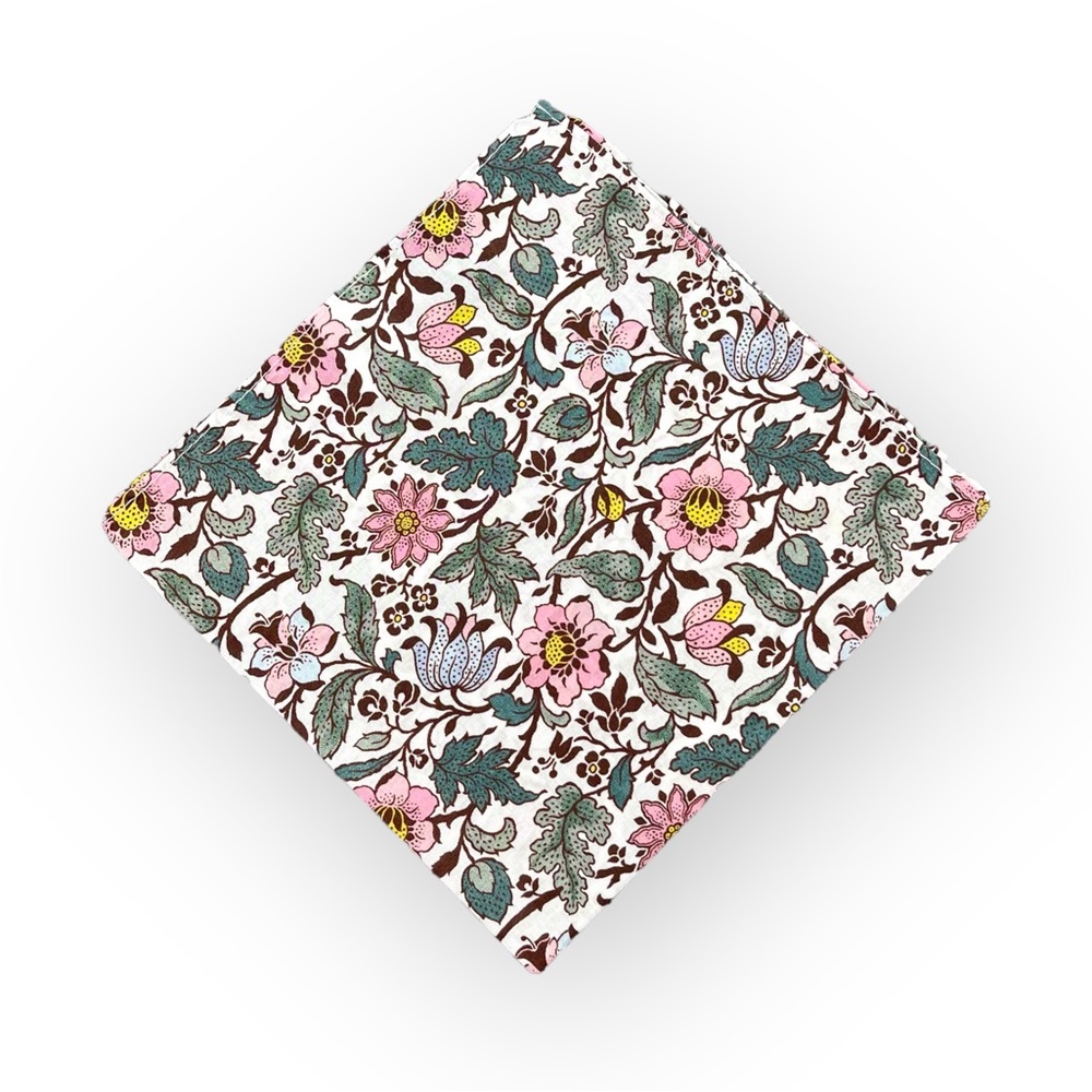 White w/ Dusty Pink Chintz Floral Pocket Square